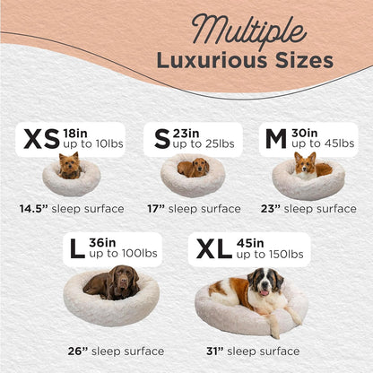 Best Friends by Sheri Original Calming Donut Dog and Cat Bed, Lux Faux Fur, Oyster, XS (18in x 18in) - Anxiety Relief for Pets Up to 10 lbs