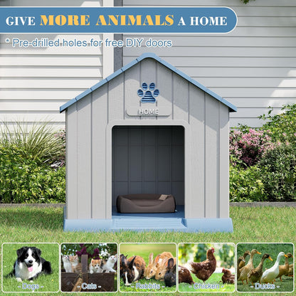 Large Dog House Outdoor Indoor for Medium Large Dogs, Durable Plastic Waterproof Doghouse with Air Vents and Elevated Floor, Easy Clean and Assemble (Blue, 37.2" L x 40" W x 40" H)