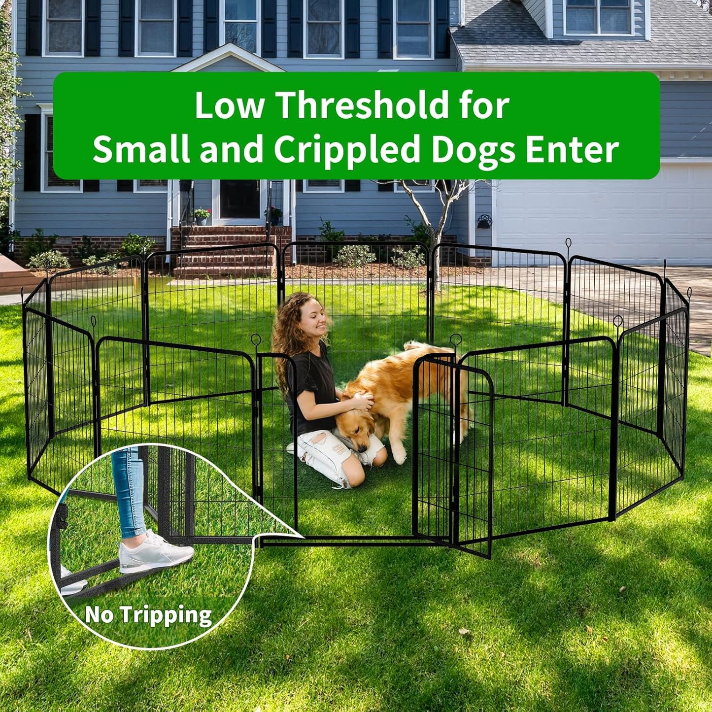 Dog Playpen Outdoor Extra Wide 32 Panels Heavy Duty Dog Fence 47" Height Anti-Rust with Doors Portable for RV Camping Yard, Total 84FT, 561 Sq.ft, Snowy Black
