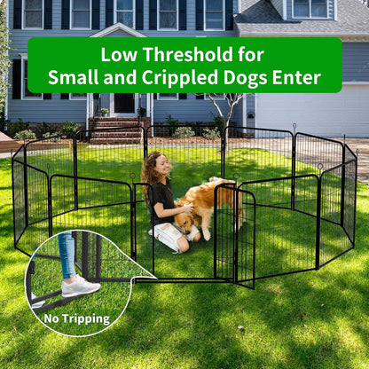 Dog Playpen Outdoor Extra Wide 32 Panels Heavy Duty Dog Fence 47" Height Anti-Rust with Doors Portable for RV Camping Yard, Total 84FT, 561 Sq.ft, Snowy Black