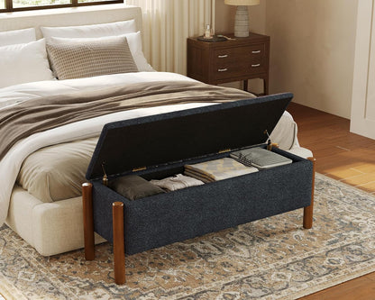 Storage Ottoman Bench, End of Bed Bench for Bedroom, 47" Boucle Upholstered Entryway Shoe Seat Bench, Holds up to 660 lb Storage Ottoman, Padded Blanket Chest Stool Foot Rest for Living Room Blue