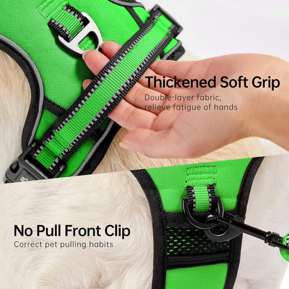 NESTROAD No Pull Dog Harness,Adjustable Oxford Dog Vest Harness with Leash,Reflective No-Choke Pet Harness with Easy Control Soft Handle for Large Dogs(X-Large,FluorescentGreen)