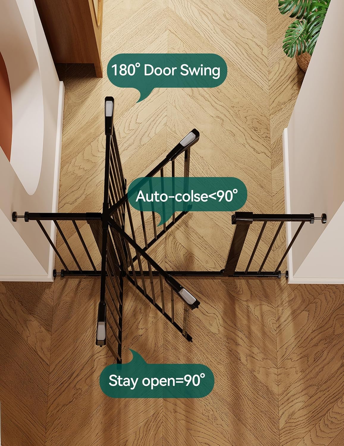 Babelio Baby Gate for Doorways and Stairs, 26-40" Auto Close Dog Gate, Easy-Install Pressure Mounted Satey Door, No Drilling Safety Gate for Child and Pets, Pressguard, Black