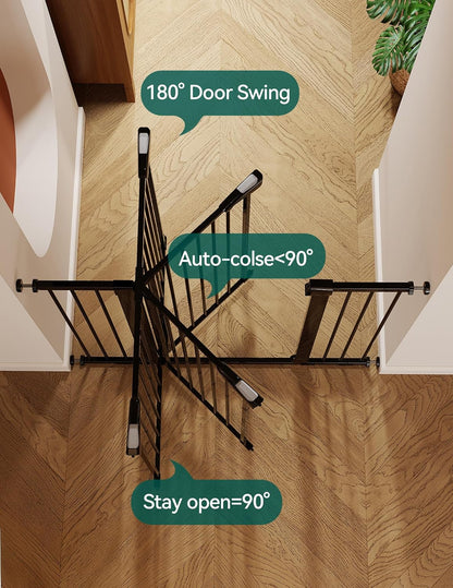 Babelio Baby Gate for Doorways and Stairs, 26-40" Auto Close Dog Gate, Easy-Install Pressure Mounted Satey Door, No Drilling Safety Gate for Child and Pets, Pressguard, Black