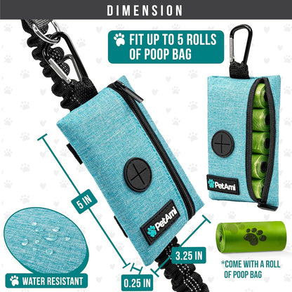 PetAmi Dog Poop Bag Holder for Leash, Dog Waste Bag Dispenser with Clip, Doggy Walking Accessories with Trash Bag Roll, Blue 1 Pack