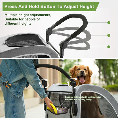 Large Dog Stroller - Dual Entry Safety Folding Pet Stroller with Adjustable Handle, All-Terrain 4-Wheel, 160 lbs Weight Capacity for Travel & Outdoor Adventures - Gray