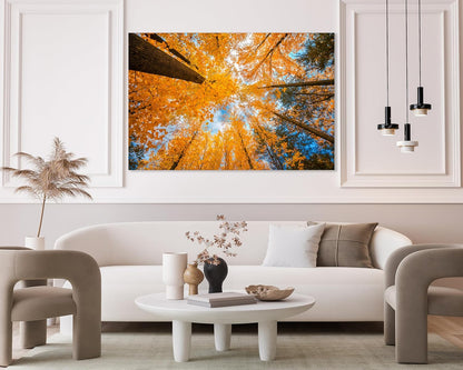 Nature Wall Art Prints - Ocean Forest Mountain Lake Canvas Landscapes - Small to Extra Large Living Room Bedroom Kitchen Bathroom Décor (Blue Sky Through Yellow Autumn Trees, 24L" x 36W")