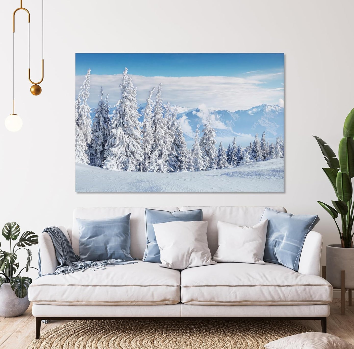 Nature Wall Art Prints - Ocean Forest Mountain Lake Canvas Landscapes - Small to Extra Large Living Room Bedroom Kitchen Bathroom Décor (Snow Covered Trees on Mountain, 35L" x 53W")