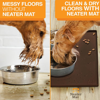 Neater Pet Brands Neater Mat Pet Mats for Food and Water, Cat & Dog Bowl Mat Waterproof Silicone, Feeding Tray, Dog Food Mats for Floors, Placemat w/Raised Edge for Under Bowls, 19” x 12”, Brown