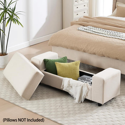 Beige Storage Bench for Entryway, 55" Bedroom Ottoman with Storage Large Linen Fabric Upholstered End of Bench with Lip for Living Room/Bedroom/Lounge/Shop, Beige
