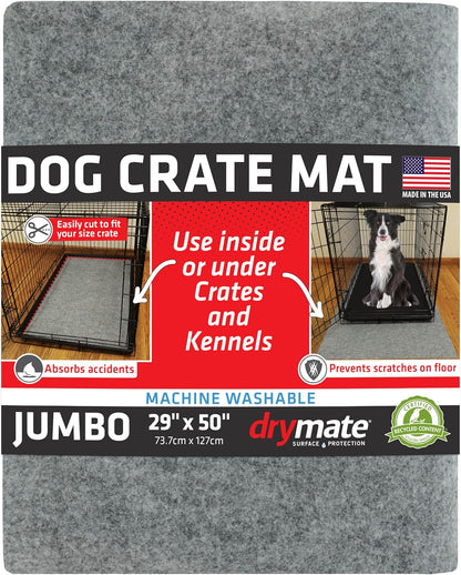 Drymate Dog Crate Mat Liner, Absorbs Urine, Waterproof, Non-Slip, Washable Puppy Pee Pad for Kennel Training - Use Under Pet Cage to Protect Floors, Thin Cut to Fit Design (USA Made) (LGrey)(29"x50")