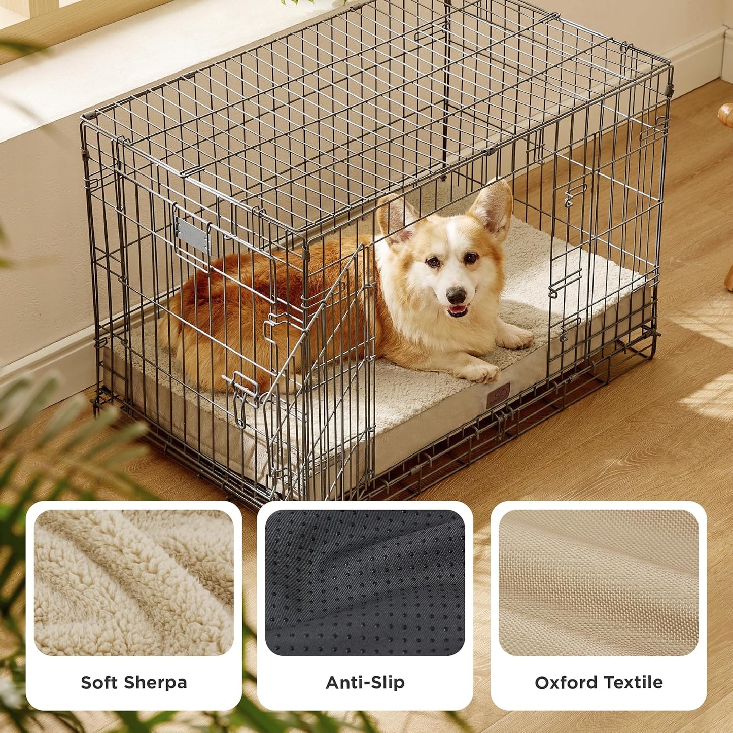 Bedsure Large Dog Bed for Crate - Orthopedic Flat Pet Beds with Removable Washable Cover, Egg Crate Foam Crate Mat, Suitable for Pet Up to 50 lbs