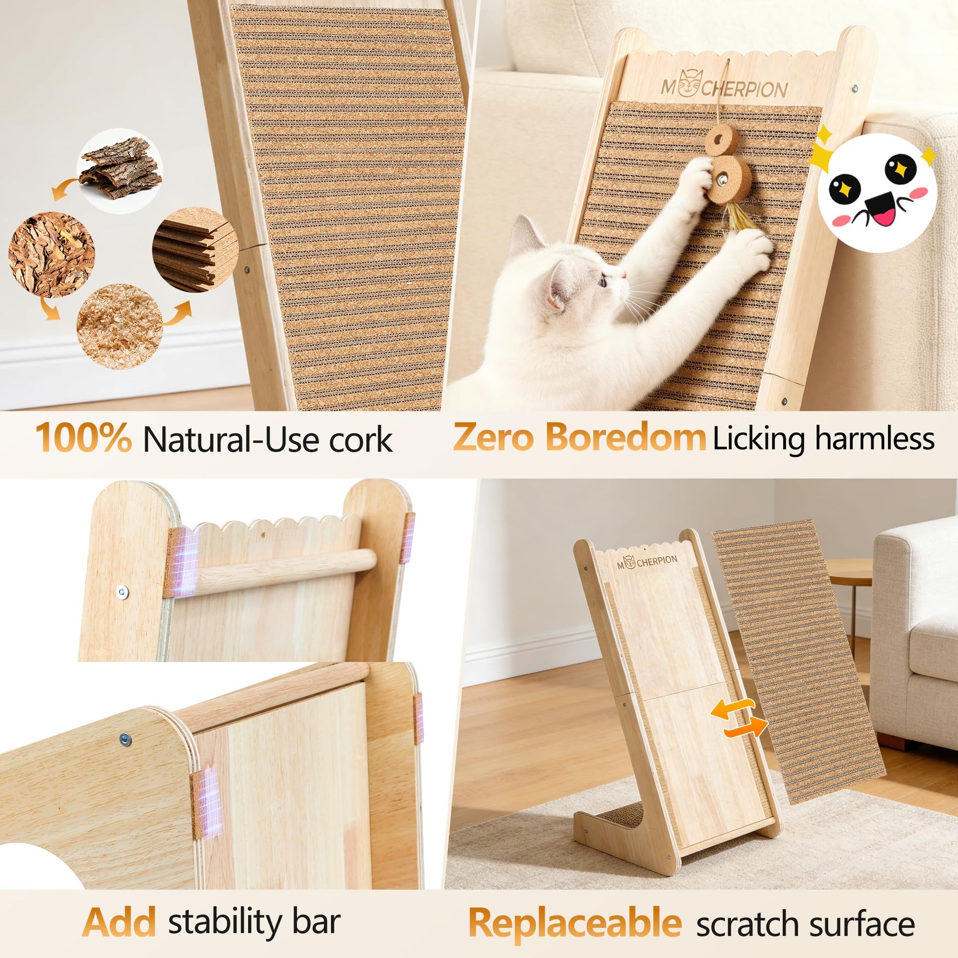 Natural Cork cat Scratching Post. Chosen for real quality, fits naturally into modern pet homes.