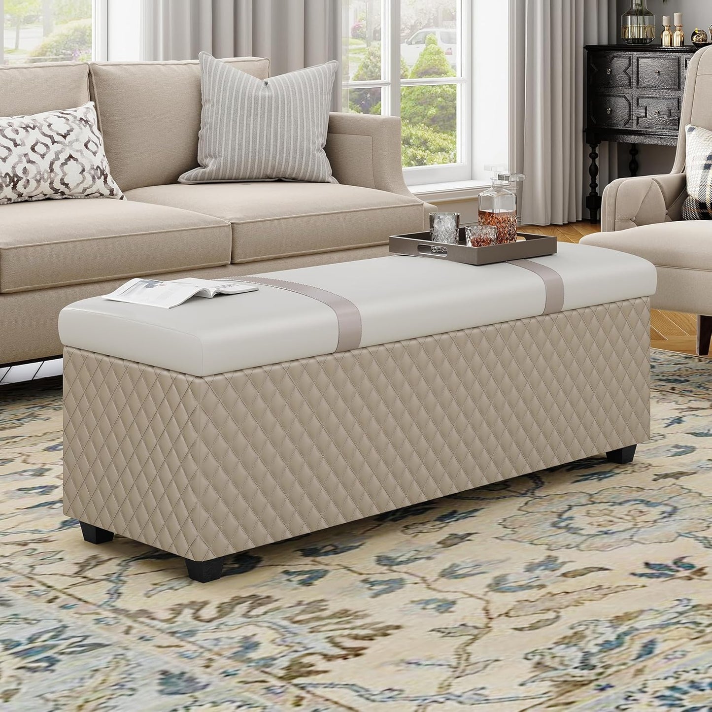 Ottoman with Storage 38 inches, Furniture End of Bed Storage Benches, Long Ottomans Bench with hinged lid, Bench seat Trunk for Foot Rest in Bedroom, Living Room (Multicolor)