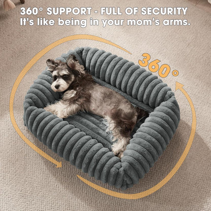 Dog Beds Medium Sized Dog, Washable Orthopedic Pet Bed with Removable Cover, Rectangle Soft Calming Sleeping Puppy Bed Durable Pet Cuddler with Anti-Slip Bottom, 30"x24"x8" Grey