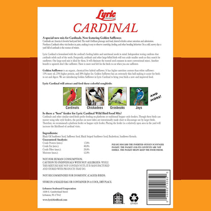 Lyric Cardinal Wild Bird Seed - Sunflower & Safflower Premium Bird Food Mix for Cardinals, Grosbeaks & Blue Jays - 18 lb bag