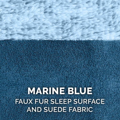 Furhaven Cooling Gel Dog Bed for Large Dogs w/ Removable Bolsters & Washable Cover, For Dogs Up to 95 lbs - Two-Tone Plush Faux Fur & Suede L Shaped Chaise - Marine Blue, Jumbo/XL