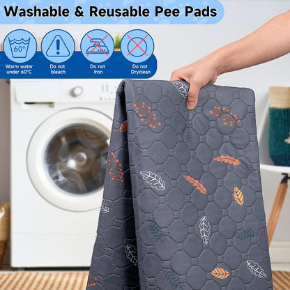 Sunheir Washable Pee Pads for Dogs Large 48" x 48" 2-Pack Reusable Puppy Pads Pet Training Pads, Absorb Dog Mats, Whelping Pad, Non-Slip Protects Against Urine Leakage (Leaves - Deep Grey, 48x48)