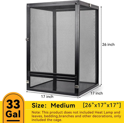 33 Gallon 360° Panoramic Foldable Reptile Terrarium Kit: Crested Gecko Tank and Reptile Cage for Superior Ventilation, Easy Feeding, Sturdiness, and Simple Assembly (Black, 26"x17"x17")