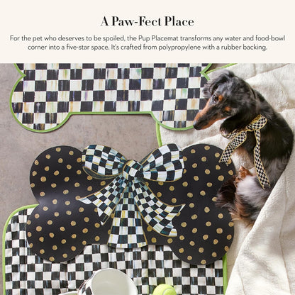 MACKENZIE-CHILDS Pup Placemat, Cute Pet-Food Mat for Dog Bowls and Cat Bowls, Courtly Bow