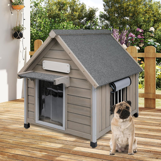 Outdoor Dog House Waterproof for Medium Small Dogs with Anti-Chewing Iron Frame, Adjustable Vent Window, Indoor & Outdoor Doghouse Kennel Puppy Shelter, Easy Clean and Assemble (26" L*31.9" W*32" H)
