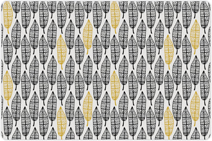 Lunarable Aztec Pet Mat for Food and Water, Modern Graphic of Ornate Hand Drawn Style Old Feather Form with Aztec Lines Print, Non-Slip Rubber Mat for Dogs and Cats, 18" X 12", Charcoal Yellow