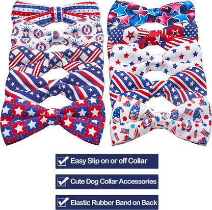 PET SHOW 10 Pack 4th of July Dog Bow Ties Sliding Collar Attachments Puppies Cats Patriotic Bowties for Medium Large Dogs US Flag Bowknots Pet Grooming Accessories for Independence Day