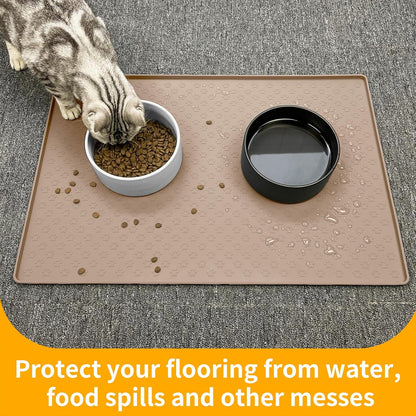 Ptlom Dog Food Mat Anti-Slip Pet Bowl Mats for Food and Water, High-Lips Pet Placemat Prevent Messy Spills to Floor, Waterproof Puppy Feeding Tray for Small, Medium Large Dogs Cats, Silicone