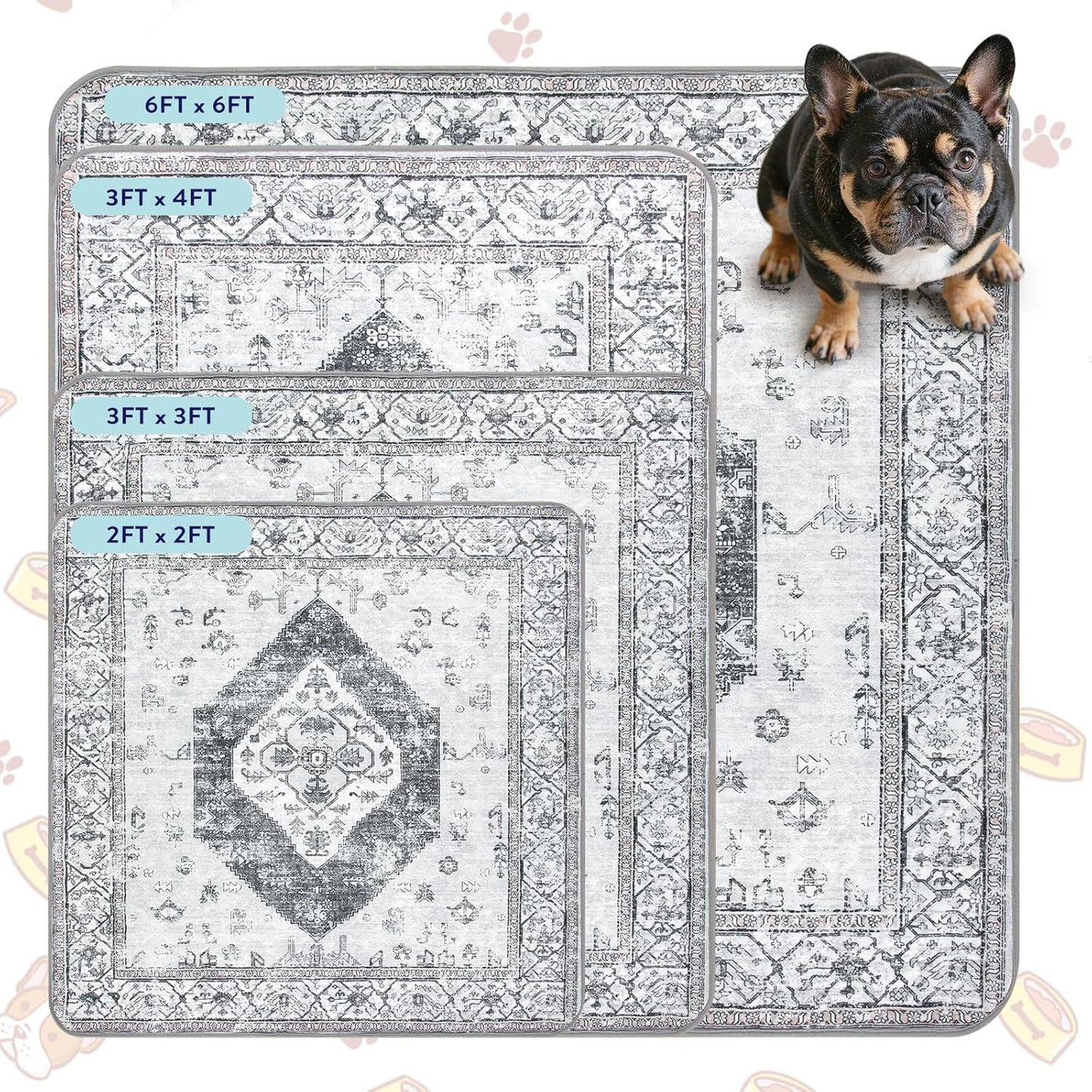 Lahome Reusable Washable Puppy Pads - 2 Pack Super Absorbent & Waterproof Dog Training Mats for Potty, Crate and Floor - Leakproof Pee Pads with Non-Slip Backing (Gray, 36"x48")