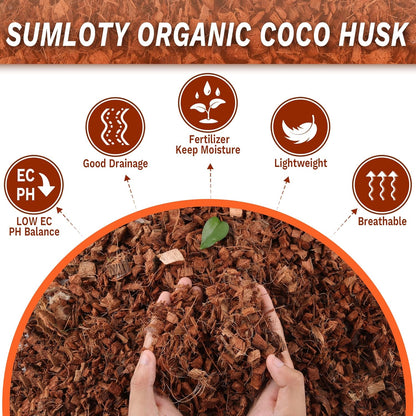 Coco Chips for Plant - 10LB Organic Coconut Husk Chips with Low EC & PH Balanced, High Expansion Coconut Substrate Coco Husk Mulch for Garden, Flowers and Reptile