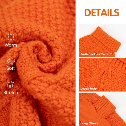 cyeollo Dog Sweater Pullover Turtleneck for Dogs, Classic Knitwear Fall Winter Cold Weather Dog Clothes Warm Pet Apparel Small Medium Large Pet Sweaters, Orange L