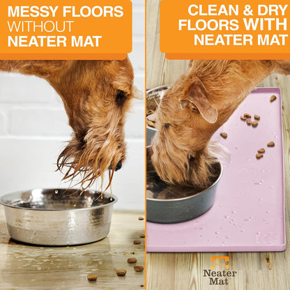 Neater Pet Brands Neater Mat Pet Mats for Food and Water, Cat & Dog Bowl Mat Waterproof Silicone, Feeding Tray, Dog Food Mats for Floors, Placemat w/Raised Edge for Under Bowls, 32" x 24", Light Pink