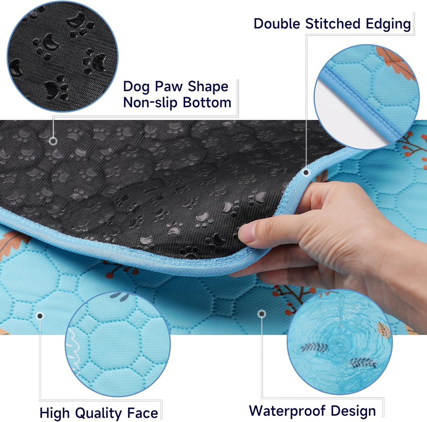 Sunheir Washable Pee Pads for Dogs 2-Pack Reusable Puppy Pads Pet Training Pads, Waterproof Dog Pee Pads for Crate, Whelping Pad, Non-Slip Protects Against Urine Leakage (Leaves - Sky Blue, 31x36)