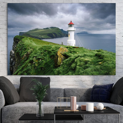 Nature Wall Art Prints - Ocean Forest Mountain Lake Canvas Landscapes - Small to Extra Large Living Room Bedroom Kitchen Bathroom Décor (Stormy Sky Lighthouse, 28L" x 41W")