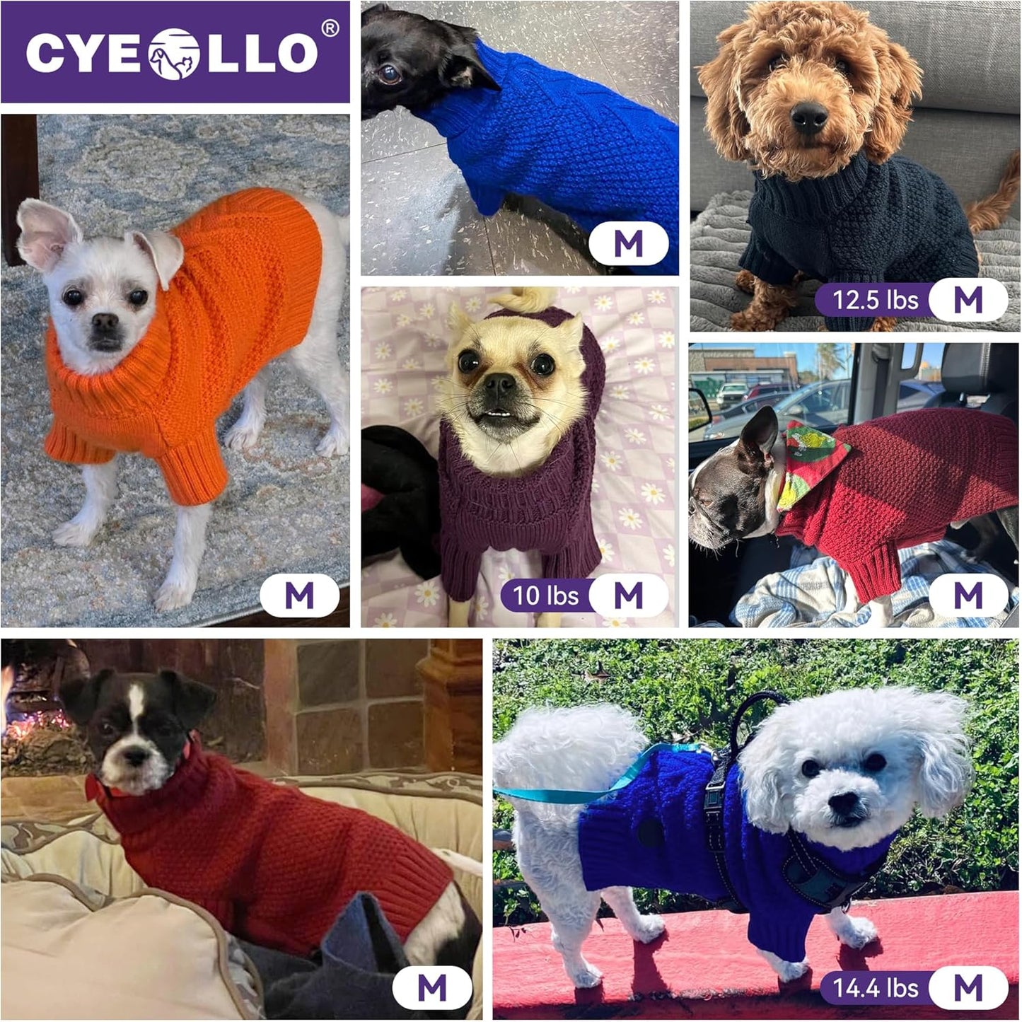 cyeollo Dog Sweater Pullover Turtleneck for Dogs Girl, Classic Knitwear Fall Winter Cold Weather Pet Clothes Warm Pet Apparel Small Medium Large Dog Sweaters, Burgundy M