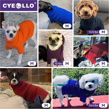 cyeollo Dog Sweater Turtleneck Knitted Sweaters with Sleeve Fall Winter Dog Clothes Sweaters for Small Dogs, Beige M