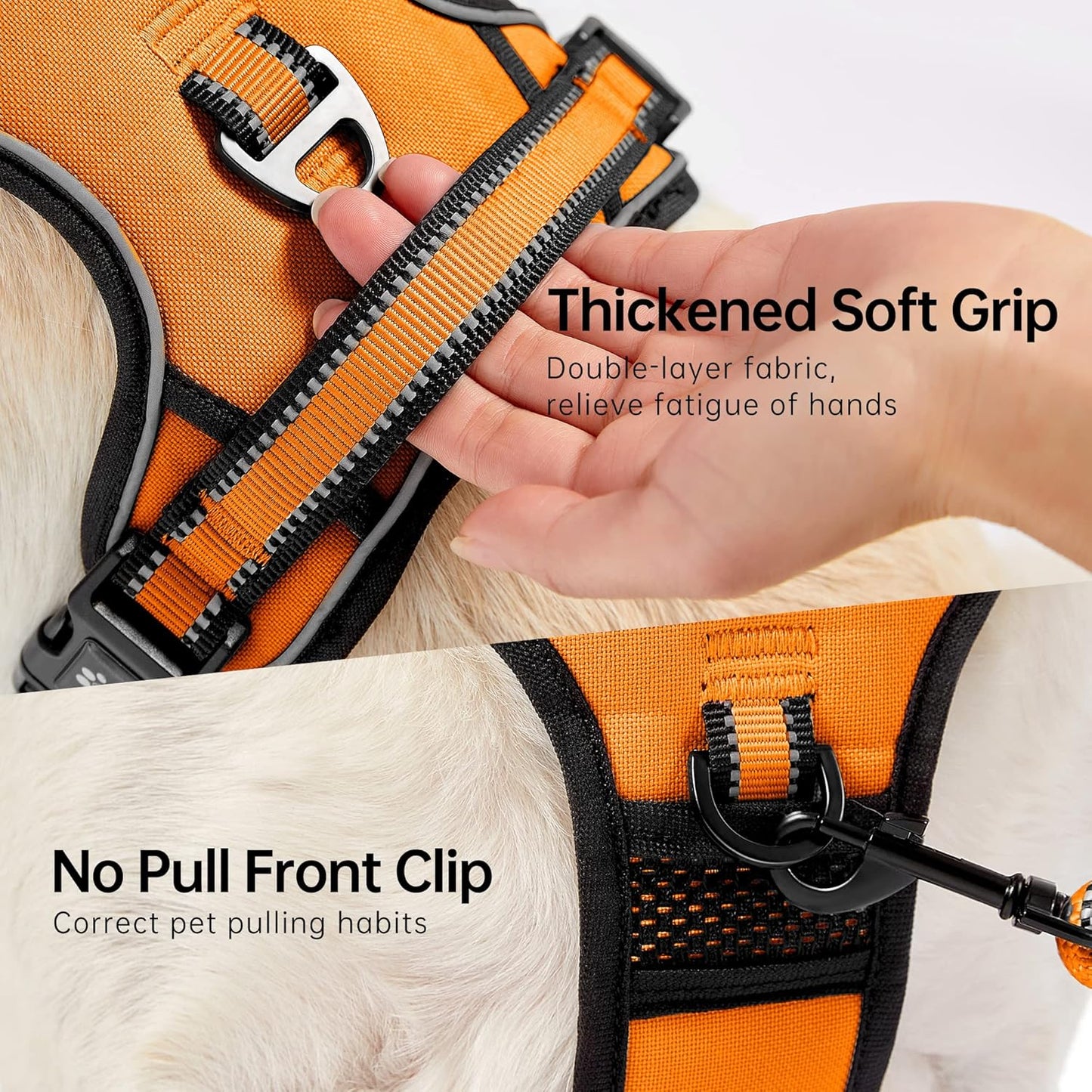 NESTROAD No Pull Dog Harness,Adjustable Oxford Dog Vest Harness with Leash,Reflective No-Choke Pet Harness with Easy Control Soft Handle for Large Dogs(Large,Orange)