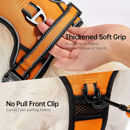 NESTROAD No Pull Dog Harness,Adjustable Oxford Dog Vest Harness with Leash,Reflective No-Choke Pet Harness with Easy Control Soft Handle for Large Dogs(Large,Orange)