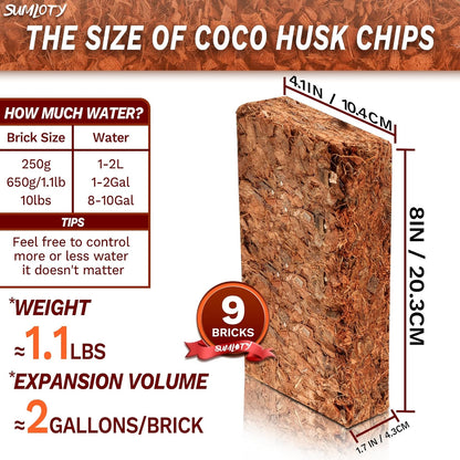 Coco Chips for Plant - COCOUNT SHEL 9 Pack Organic Coconut Husk Chips with Low EC & PH Balanced, High Expansion Coconut Substrate Coco Husk Mulch for Garden, Flowers and Reptile
