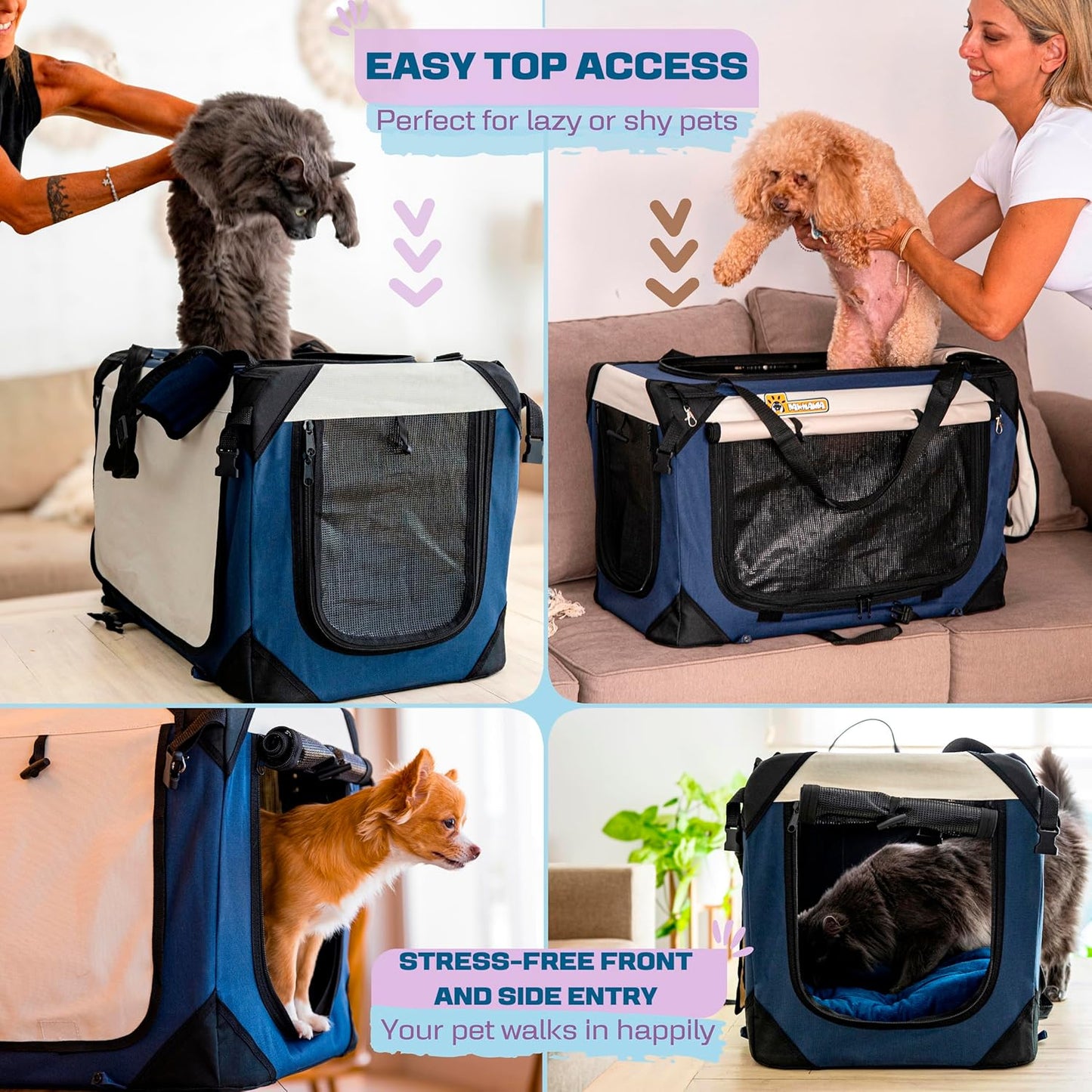 Extra Large Dog Cat Puppy Carrier 20"x13"x13" Foldable Soft Sided Travel Crate Portable Pet Kennel With Cushion Reduces Anxiety Saves Space Easy Vet Visits Secure Triple Entry Mesh Lightweight Durable