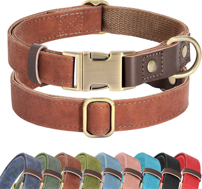 Didog Soft PU Leather Dog Collars for Small Dogs,Classic Adjustable Dog Collars with Quick Release Metal Buckle,Easy Clean and Comfortable with Nylon Lining,Brown,S Neck 10-15"