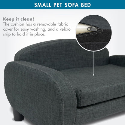 Paws & Purrs Cat Sofa Bed, Pet Couch for Indoor Cats Elevated Cat Beds with Removable Washable Mattress Cover for Kitten, Puppy or Small Animal- 31.5" Wide, Gray