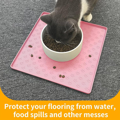 Ptlom Pet Placemat for Dog and Cat, Waterproof Non-Slip Silicone Feeding Bowl Mat Prevent Food and Water Overflow, Puppy Dish Feeder Fountain Trays Suitable for Medium and Small Pets, Pink