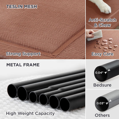 Bedsure Elevated Raised Cooling Cots Bed for Large Dogs, Portable Indoor & Outdoor Pet Hammock with Skid-Resistant Feet, Frame with Breathable Mesh, Terracotta, 49 inches