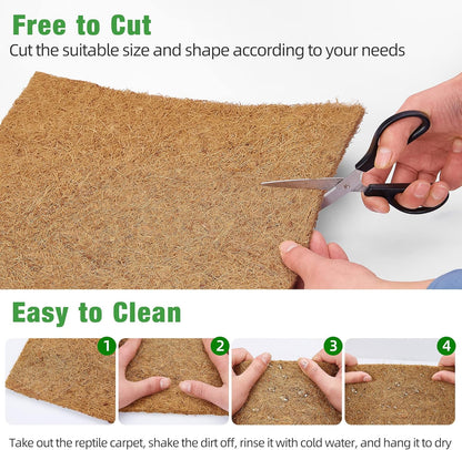 ZeeDix 10 Pieces Reptile Carpet- 12 x 12 inches Natural Coconut Fiber Pet Mat Tortoise Carpet Mat Coco Fiber Substrate Liner Pet Terrarium Liner for Lizard Turtle Snake Gecko Bearded Dragon