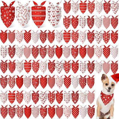 Chunful 100 Pieces Christmas Dog Bandanas Bulk Red and White Xmas Bandanas for Dogs Triangle Scarf Bib Kerchief Set for Small Medium Large Doggie Christmas Costume Decor(31.5 x 21.7 x 21.7)