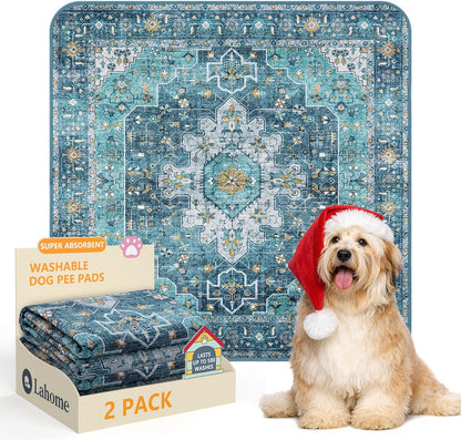 Lahome Super Absorbent Washable Pee Pads for Dogs - Secure Floor Protection - Non-Slip, Leakproof Reusable Pads for Training, Crates & Playpens (2 Pack, 36"x36", Blue)