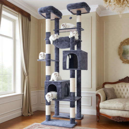 Hey-brother Tall Cat Tree Tower, Heavy Duty Scratching Posts with Large Platforms, Cozy Condos, Big Hammock, Toy Balls, Multi-Level Furniture for Indoor Adult Cats, 80.7 Inches, Smoky Gray MPJ039G