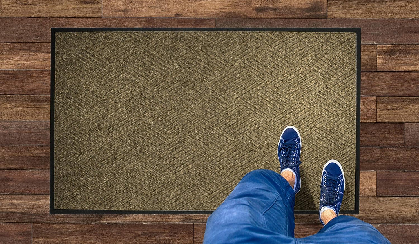 WaterHog Diamond | Commercial-Grade Entrance Mat with Rubber Border – Indoor/Outdoor, Quick Drying, Stain Resistant Door Mat (Camel, 4' x 6')