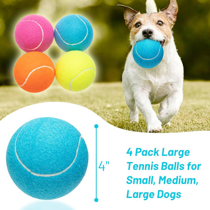 Large Dog Tennis Balls 4-Pack, 4 inch Interactive Big Dog Toy Ball for Small Medium Large Dogs, Dog Toys for Outdoor/Indoor Sports, Fetch, Training & Play